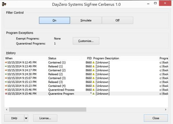 DayZero Systems SigFree Cerberus screenshot