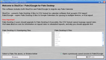 Dba2Csv / Palm2Google screenshot