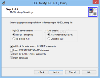 DBF to MySQL screenshot 2