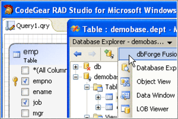 dbForge Fusion for MySQL, RAD Studio 2009 Add-in screenshot 2