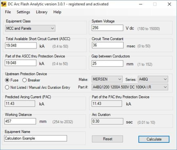 DC Arc Flash Analytic screenshot