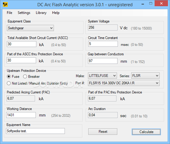 DC Arc Flash Analytic screenshot