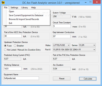 DC Arc Flash Analytic screenshot 2