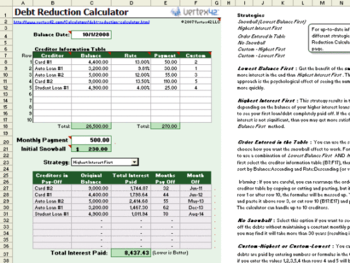 Debt Reduction Calculator for Excel screenshot