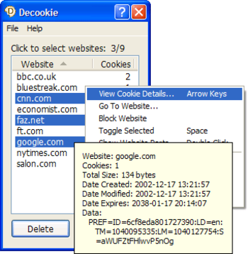 Decookie screenshot