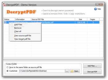 DecryptPDF screenshot