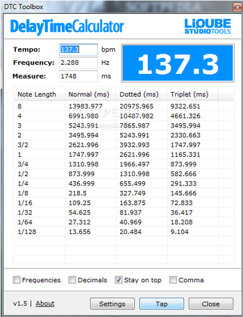 DelayTimeCalculator screenshot