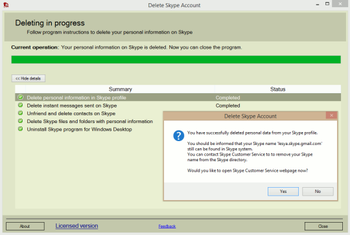 Delete Skype Account screenshot
