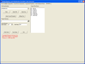 Delphi Registry and Initialisation Variables Code Generator screenshot