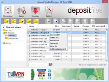 DepositFiles FileManager screenshot 2