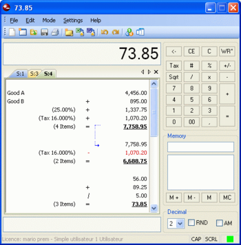 Deskcalc - Desktop adding machine with tape screenshot