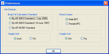 Desktop U.S. Army Body Fat % Calculator screenshot