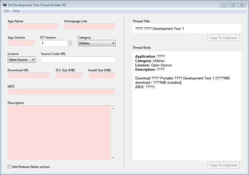 Dev Test Thread Builder screenshot
