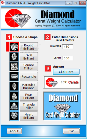 Diamond Carat Weight Calculator screenshot