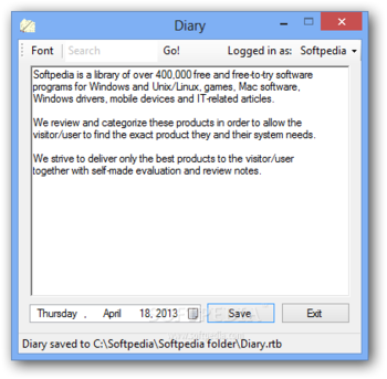 Diary screenshot