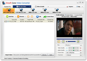 Dicsoft Zune Video Converter screenshot 2