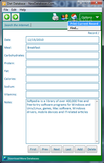 Diet Database screenshot