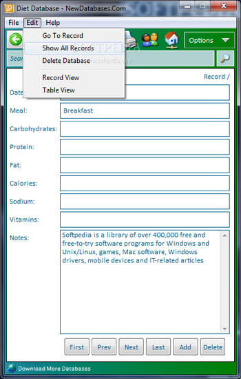 Diet Database screenshot 2