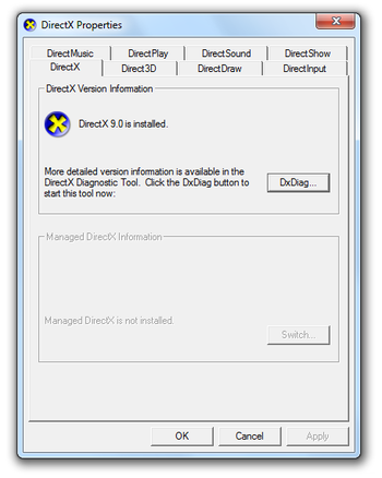 DirectX Control Panel screenshot