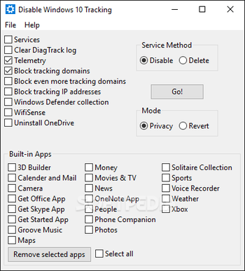 DisableWinTracking - Disable Windows 10 Tracking screenshot