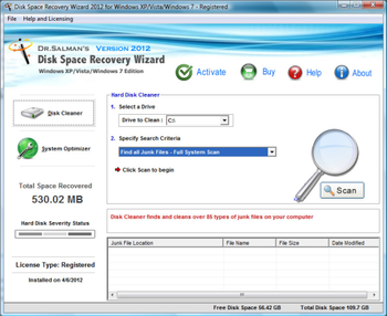Disk Space Recovery Wizard 2012 screenshot