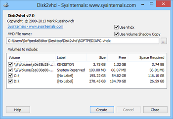 Disk2vhd screenshot