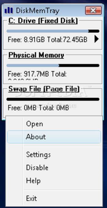 DiskMemTray screenshot