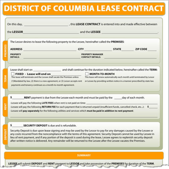 District of Columbia Lease Contract screenshot