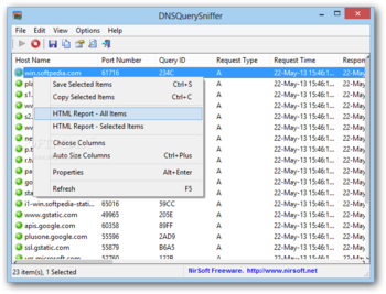 DNSQuerySniffer screenshot