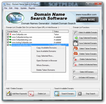 Dnss Domain Name Search Software screenshot