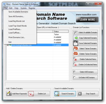 Dnss Domain Name Search Software screenshot 2