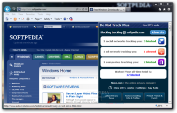 Do Not Track Plus for IE screenshot