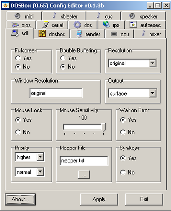 DOSBox (0.65) Config Editor screenshot