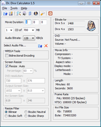 Dr. Divx Calculator screenshot