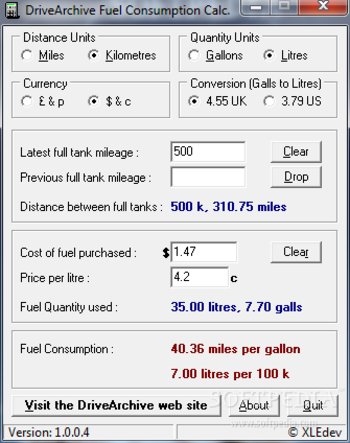 DriveArchive Fuel Consumption Calculator screenshot 2