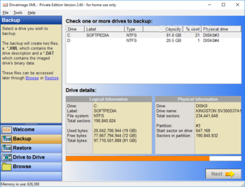 DriveImage XML screenshot