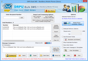 DRPU Bulk SMS - BlackBerry Mobile Phones screenshot