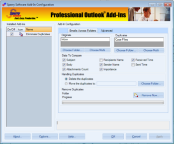 Duplicate Email Eliminator Across Folders for Outlook 2003/Outlook 2002/Outlook 2000 screenshot