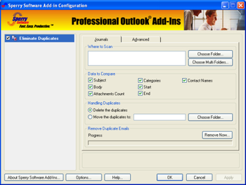 Duplicate Journals Eliminator for Outlook 2003/Outlook 2002/Outlook 2000 screenshot
