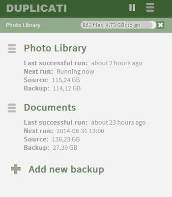 Duplicati beta screenshot
