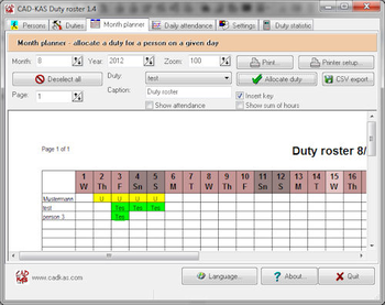 Duty roster screenshot