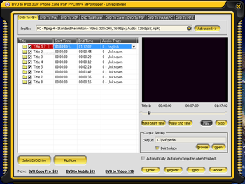 DVD to iPod 3GP iPhone Zune PSP PPC MP4 MP3 Ripper screenshot