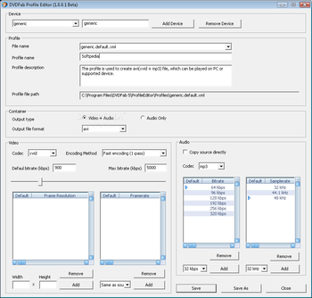 DVDFab Profile Editor screenshot