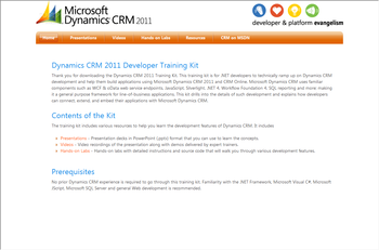 Dynamics CRM 2011 Developer Training Kit screenshot