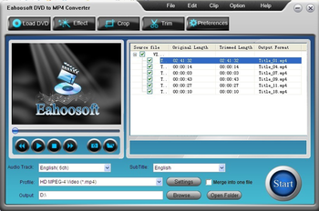 Eahoosoft DVD to MP4 Converter screenshot
