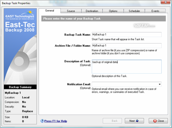 East-Tec Backup 2009 screenshot 3