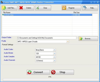 Easy AMR MP3 M4A WAV WMA Audio Converter screenshot