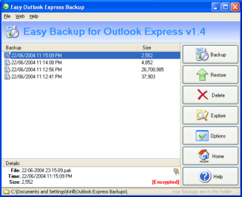 Easy Backup for Outlook Express screenshot 3