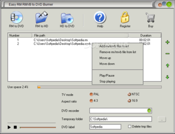 Easy RM RMVB to DVD Burner screenshot