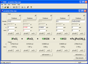 EBAS reaction calculator screenshot